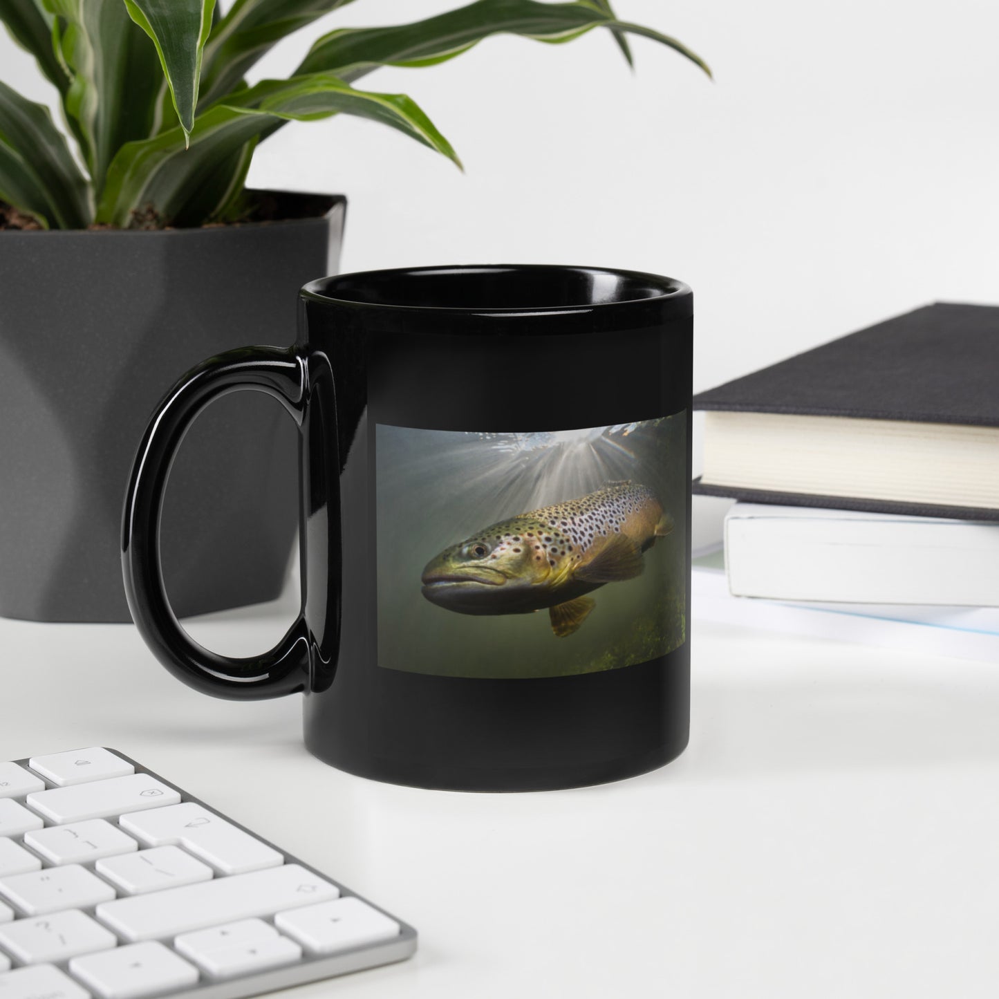 Mug Brown trout gift fisherman fly Black